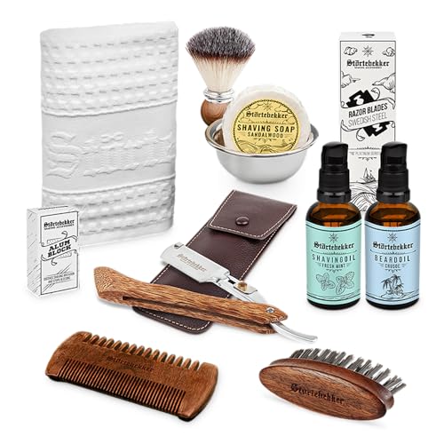 Störtebekker® Premium Rasiermesser Set – All-in-One Set mit Rasierpinsel, Rasierseife, Rasierschale, Rasieröl, Alaunstein, Bartpflege & mehr
