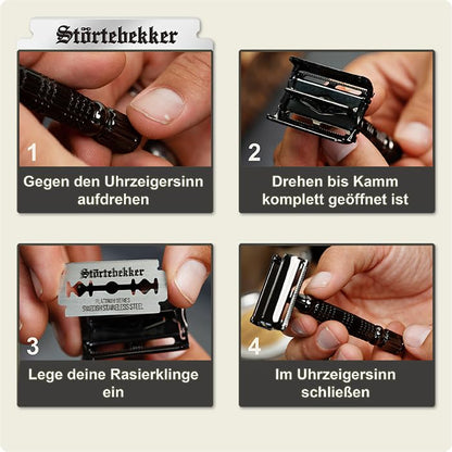 Störtebekker® Premium Gentleman Essential Set – hochwertiges Rasierset mit Rasierhobel, Pinsel, Rasierseife, Schale, Klingen, Ständer und Alaunstein. Für eine stilvolle, gründliche Nassrasur auf klassischem Niveau.