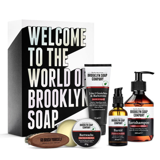 Brooklyn Soap Company Ultimate Beard Box – Bartpflege-Set mit Bartöl, Bartshampoo, Bartbürste, Bartwachs und Bartcreme. Komplettset für intensive Pflege und Styling. Hochwertige Geschenkidee für Männer mit Anspruch an Bart und Pflege.