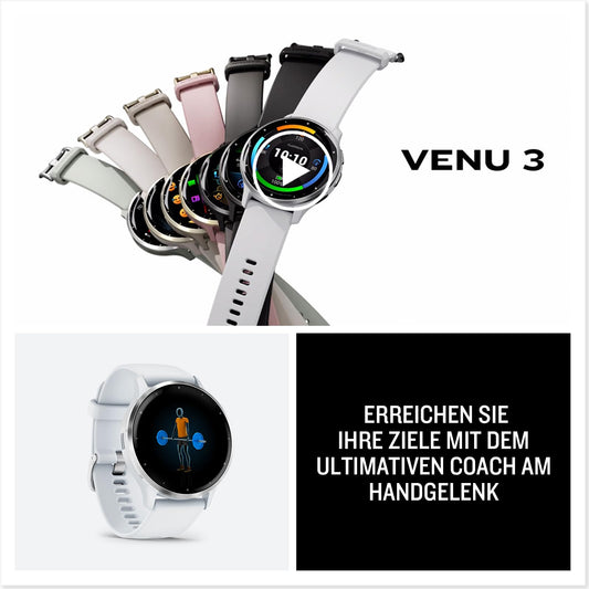 Garmin Venu 3S – GPS-Fitness-Smartwatch mit Bluetooth Telefonie und Sprachassistenz, Ultrascharfes 1,2 Zoll AMOLED-Touchdisplay, Fitnessfunktionen, Garmin Music, Garmin Pay und Rollstuhlmodus