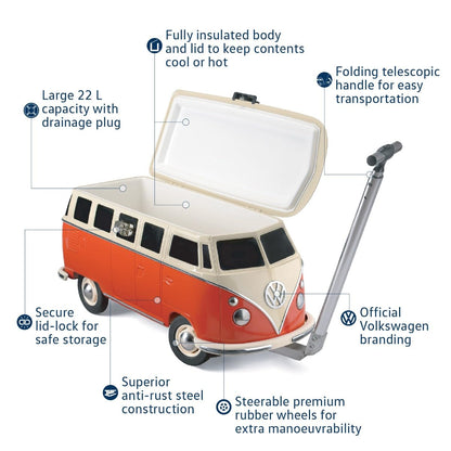 Board Masters VW Collection T1 Bulli Kühlbox. 26 L fahrbarer Kühlwagen im Classic Bus Design