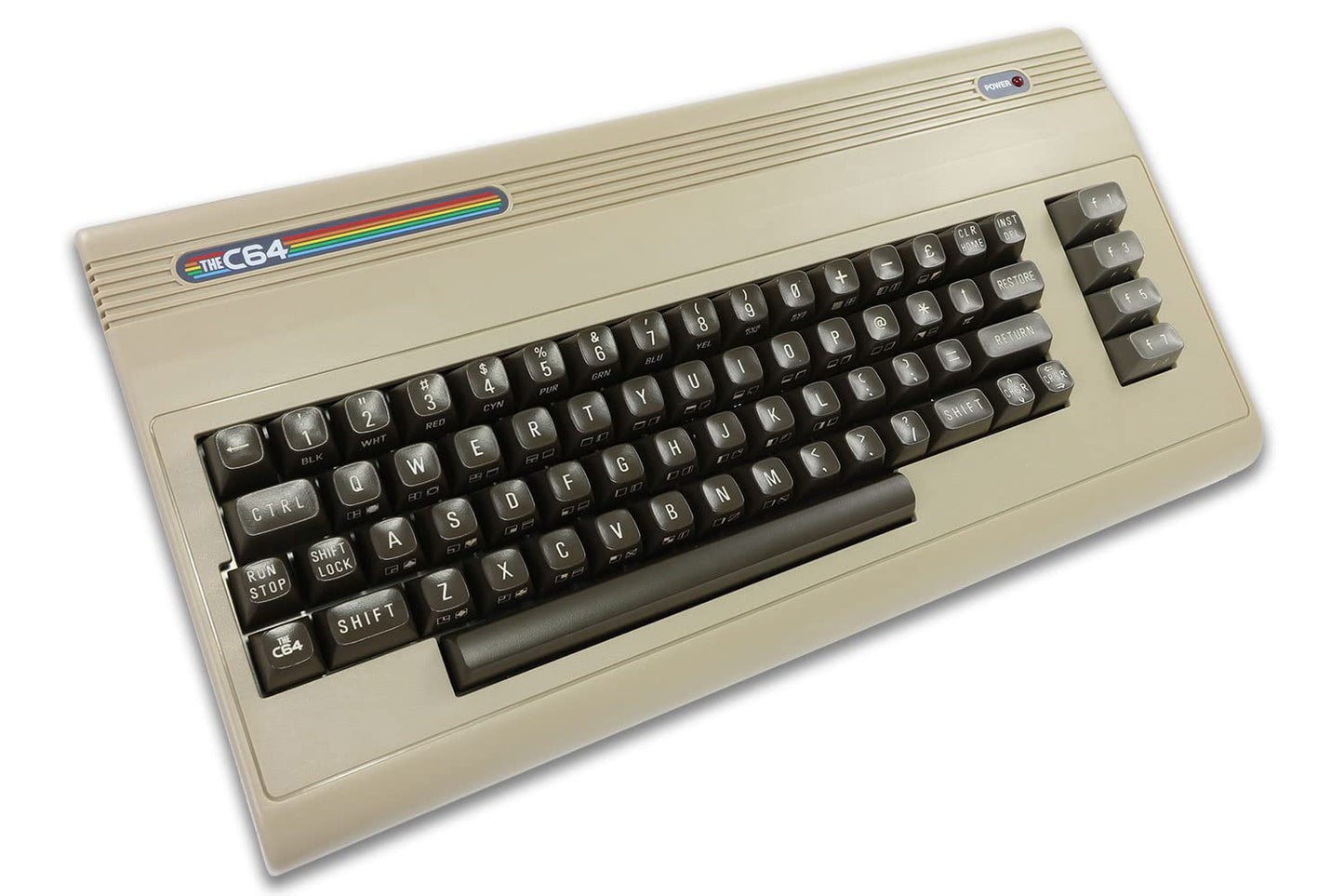 The C64 „Maxi“ – funktionsfähiger Heimcomputer im Original-Look des Commodore 64 mit USB, HDMI und 64 vorinstallierten Spielen. Für echtes Retro-Feeling mit moderner Technik. Ohne Netzteil, kompatibel mit gängigen USB-Stromquellen.