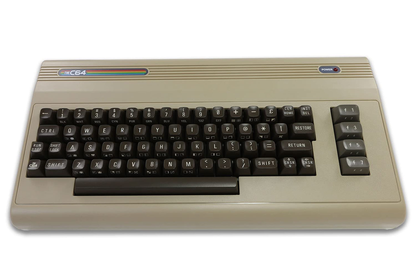 The C64 „Maxi“ – funktionsfähiger Heimcomputer im Original-Look des Commodore 64 mit USB, HDMI und 64 vorinstallierten Spielen. Für echtes Retro-Feeling mit moderner Technik. Ohne Netzteil, kompatibel mit gängigen USB-Stromquellen.