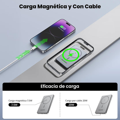 MANKIW Powerbank mit 5000 mAh – magnetisch, ultraflach und kompatibel mit MagSafe für iPhone 12 bis 16 (alle Modelle). 20 W Schnellladen per USB-C in/out und kabellose Ladefunktion für unterwegs. Stilvoller Energiespender im kompakten Format.