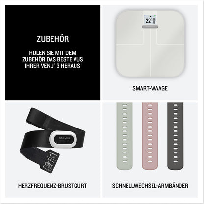 Garmin Venu 3 Smartwatch. Elegante Fitnessuhr mit OLED, Gesundheitsanalyse & Telefonfunktion.