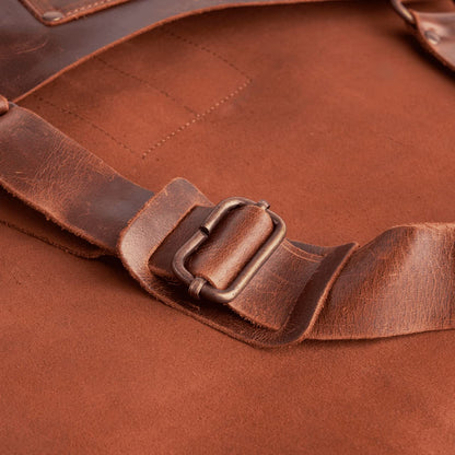 BURNHARD Grillschürze Leder Braun, Lederschürze 100% Büffelleder, Größenverstellbar, BBQ-Schürze mit Taschen, Kochschürze