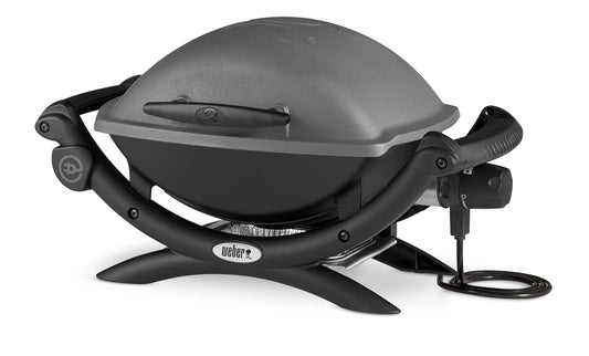 Weber Q1400 Elektrogrill (Dark Grey) mit 43 x 32 cm Grillfläche, 2-geteiltem porzellanemailliertem Gussrost und Aluminiumguss-Gehäuse. Kompakt, leistungsstark und ideal für Balkon oder Terrasse. Für stilvolles Grillen mit echtem BBQ-Feeling.