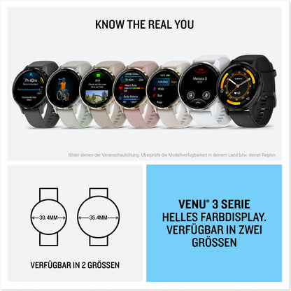Garmin Venu 3 Smartwatch. Elegante Fitnessuhr mit OLED, Gesundheitsanalyse & Telefonfunktion.