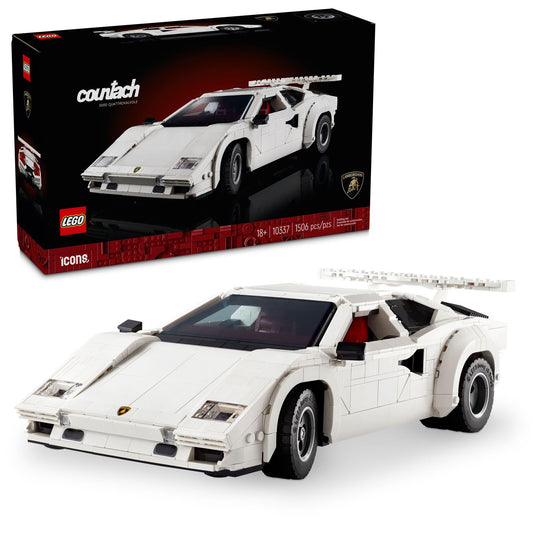 LEGO Icons Lamborghini Countach 5000 Quattrovalvole (Set 10337). 1.506 Teile Supersportwagen-Ikone mit V12-Motor & typischen Scherentüren.