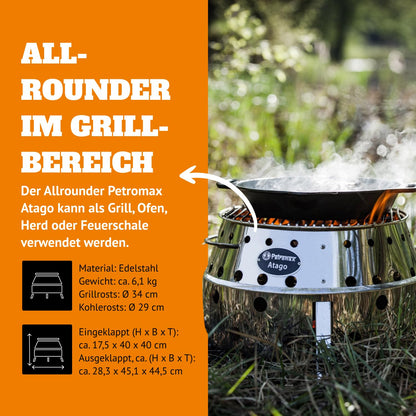 Petromax Atago – Multifunktionaler Edelstahl-Tischgrill für Camping, Garten & Balkon Hol dir jetzt den Petromax Atago und erlebe überall erstklassigen Grillgenuss!