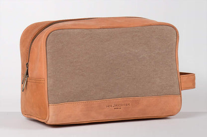 HOLZRICHTER Berlin Kulturbeutel (Größe L) aus Canvas und Premium-Leder. Stilvolle Kulturtasche. Robuste Materialien, durchdachtes Design. Ideal für Reisen mit Klasse.