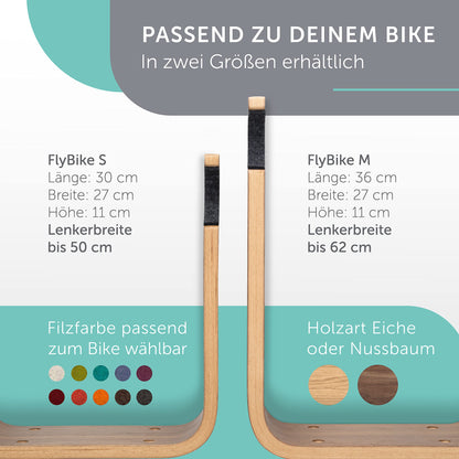 madeco FlyBike (Größe S & M). Fahrrad Wandhalterung aus Holz – Minimalistischer Bike Wandhalter für Wohnung & Büro – Eiche oder Nussbaum, platzsparend & nachhaltig gefertigt.