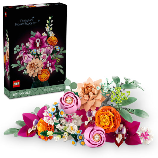 LEGO Botanicals Schöner Rosafarbener Blumenstrauß - Blumendeko - Bauset für Erwachsene - Dekorative Gänseblümchen, Kornblumen, Rosen und Holunderblüten zum Ausstellen - Bürodekoration 10342