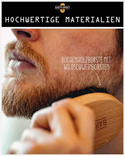 BARTFORMAT® Bartpflege-Set für Männer (6-teilig) mit Bartöl, Bartbalsam, Bartschere, Bürste, Kamm und Kulturbeutel. Komplettausstattung für stilvolle Bartpflege zu Hause oder unterwegs. Ideal als Starter-Set.