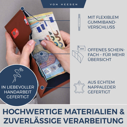 VON HEESEN. Hochwertige Slim Wallet mit Münzfach – echtes Leder & RFID-Schutz. Kompakt. Sicher. Stilvoll.