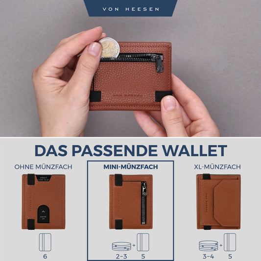 VON HEESEN Slim Wallet. Echtleder Geldbörse mit Münzfach & RFID-Schutz. Kompakt. Sicher. Stilvoll.