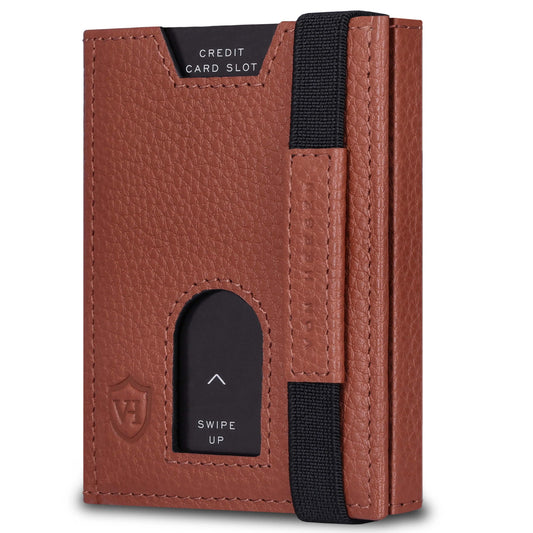 Von Heesen Slim Wallet Herren Leder Cognac Braun mit Münzfach und RFID-Schutz