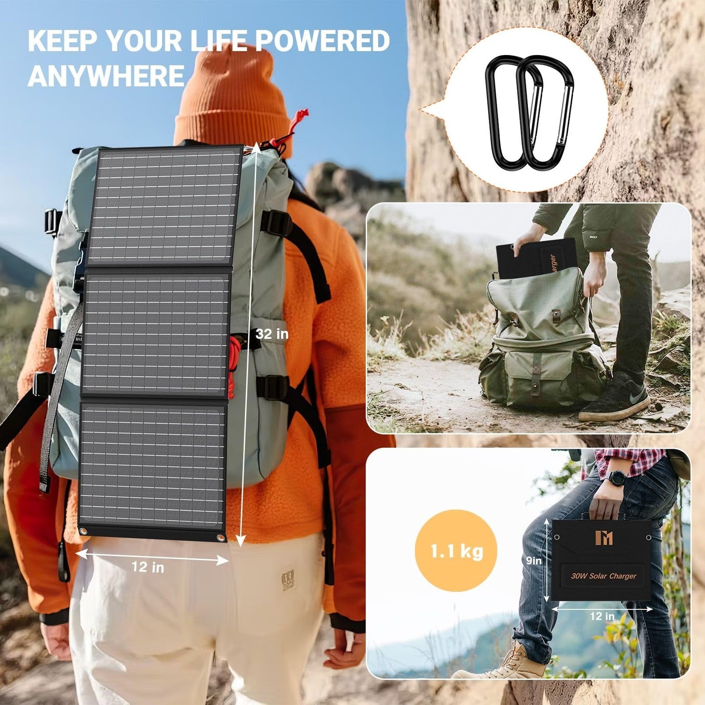 Mesuvida 30W Faltbares Solarpanel. 5 Anschlüsse (USB-A, USB-C PD & MC4) für grenzenlose Outdoor-Power.