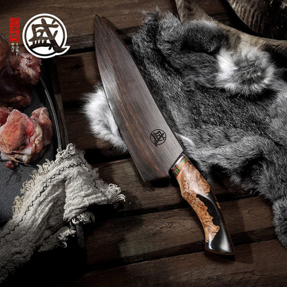 MITSUMOTO SAKARI 20 cm Gyuto. Handgeschmiedetes 440C Damast-Profi­kochmesser. Meister­präzision für deine Küche.